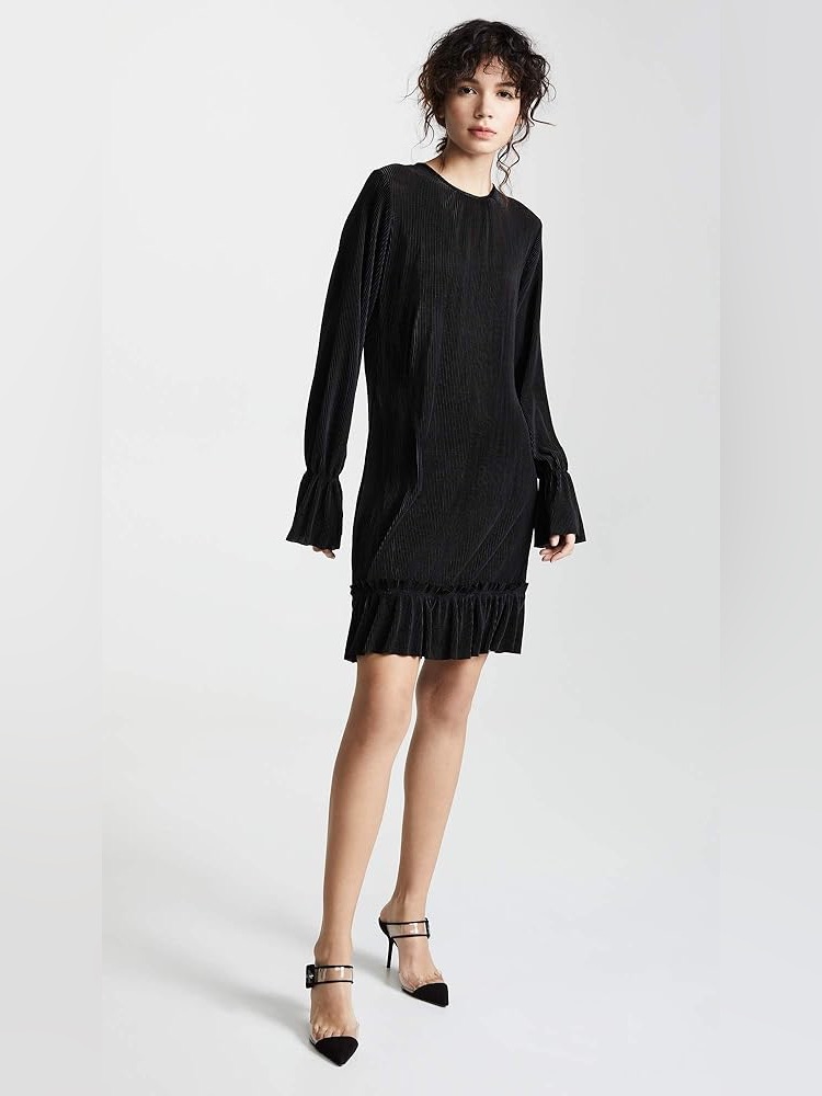 The Fifth Label Relativity Long Bell Sleeve Ruffle Shift Dress Black Small Lbd